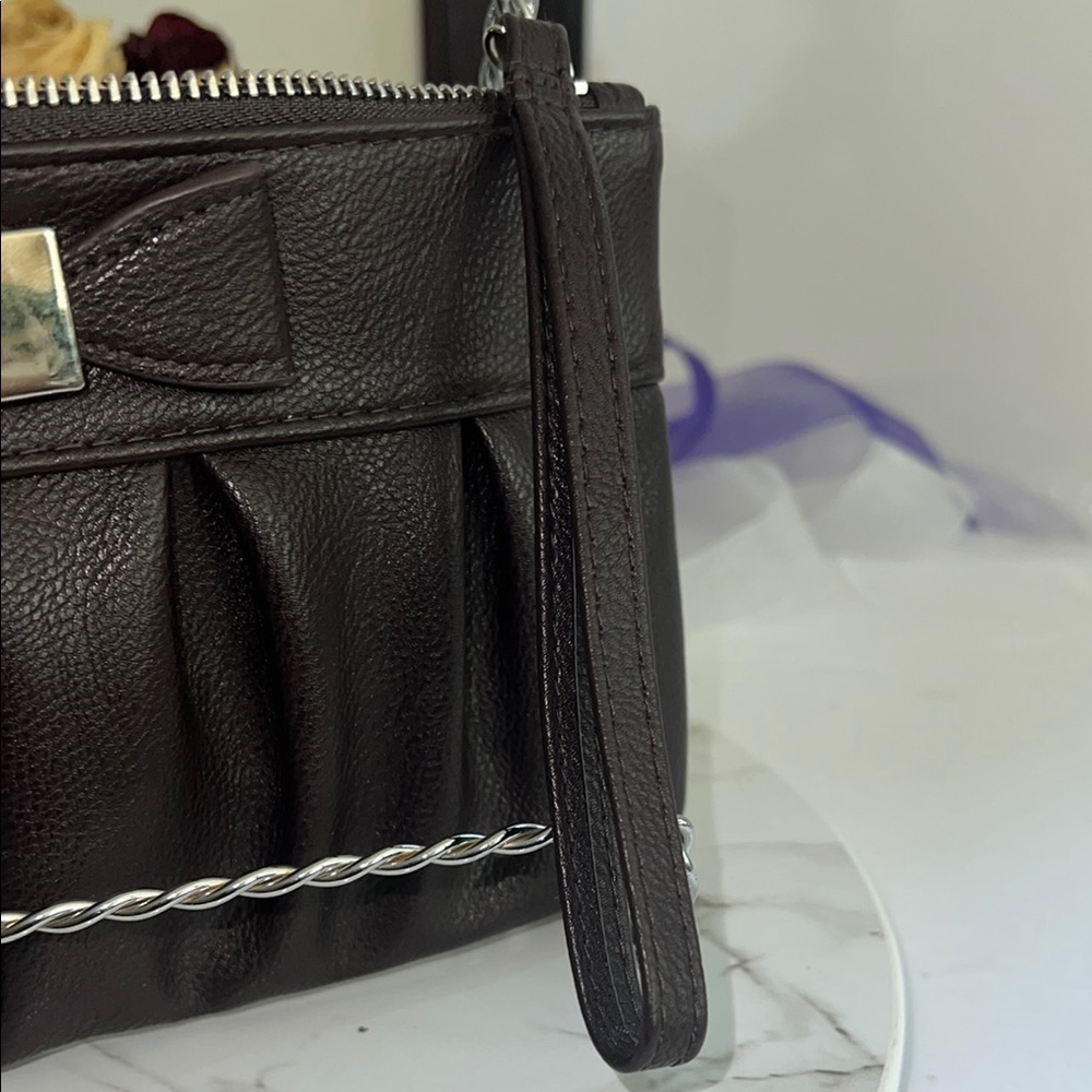 Apt. 9 Brown Leather Clutch with Bow Detail and Wristlet Strap - Picture 5 of 9